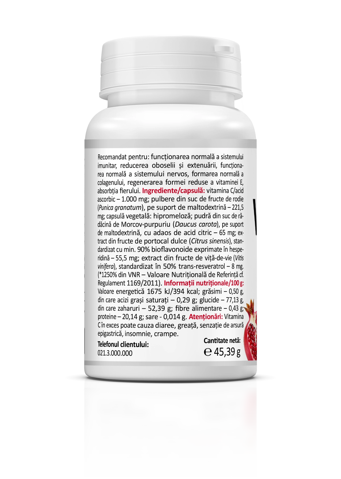 Vitamina C 1000 mg cu rodie, 30 capsule - imagine 2