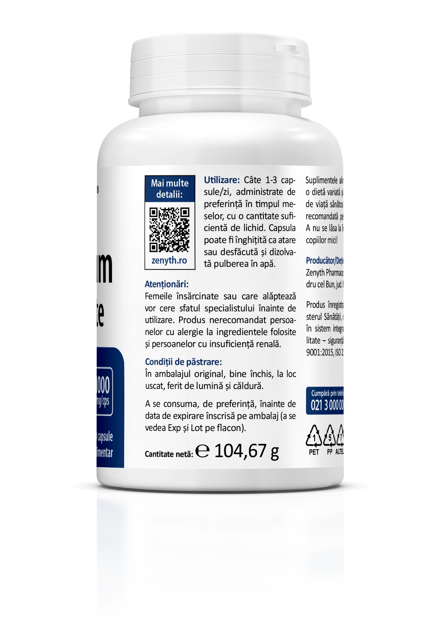 Magneziu Bisglicinat 1000 mg, 90 capsule