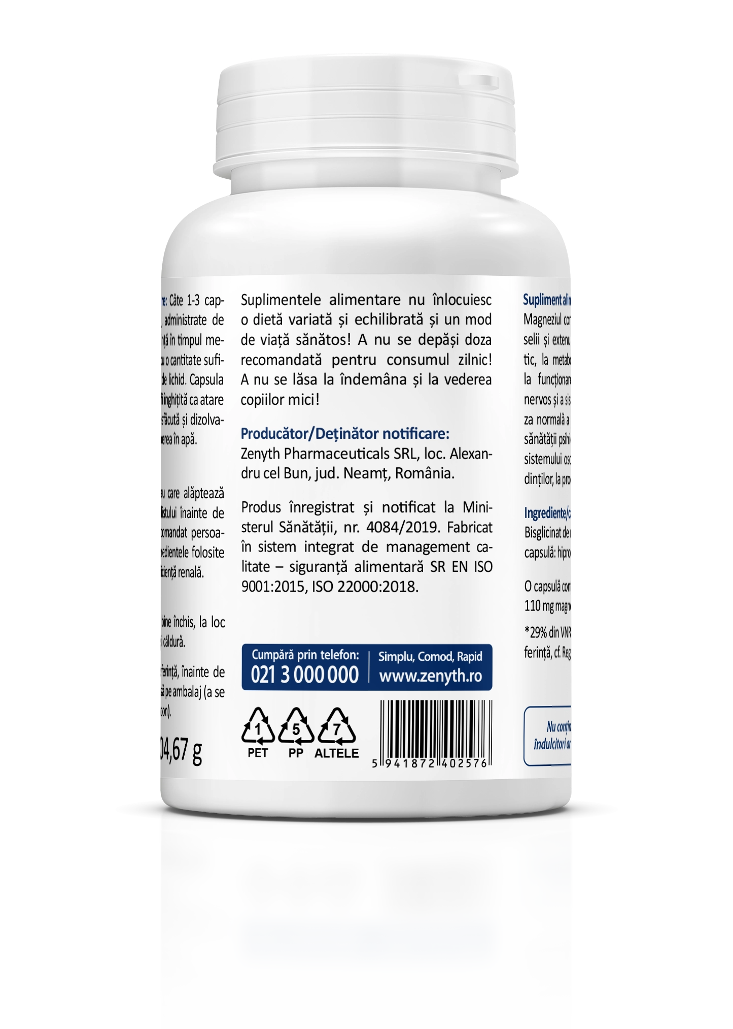 Magneziu Bisglicinat 1000 mg, 90 capsule