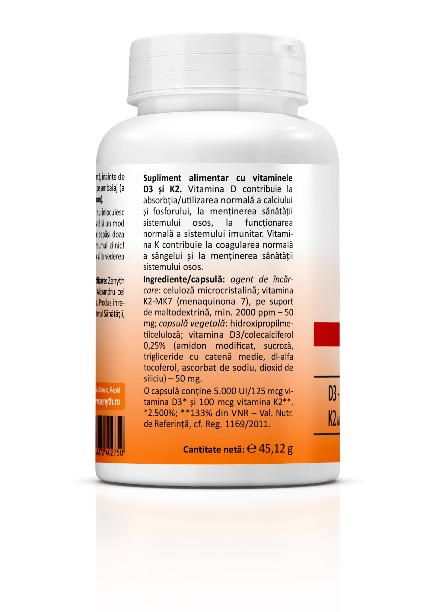 Vitamina D3 5000 UI + K2 Forte, 120 capsule