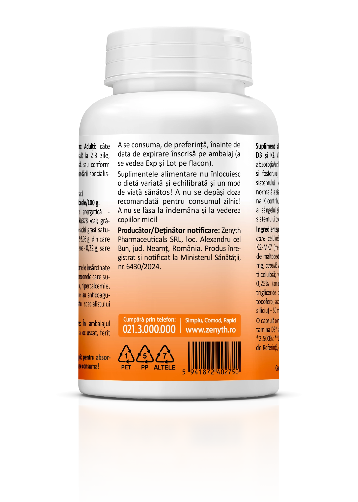 Vitamina D3 5000 UI + K2 Forte, 120 capsule